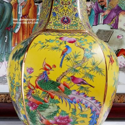 Bình Lục Giác Họa Tiết Tứ Qúy